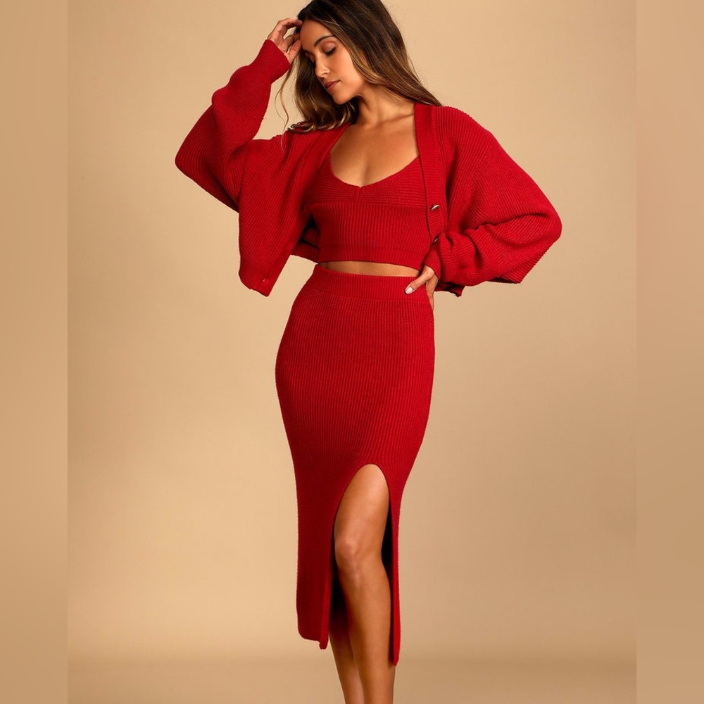 Lulus More the Merrier Red Knit Three-Piece Sweater Dress Small NWT